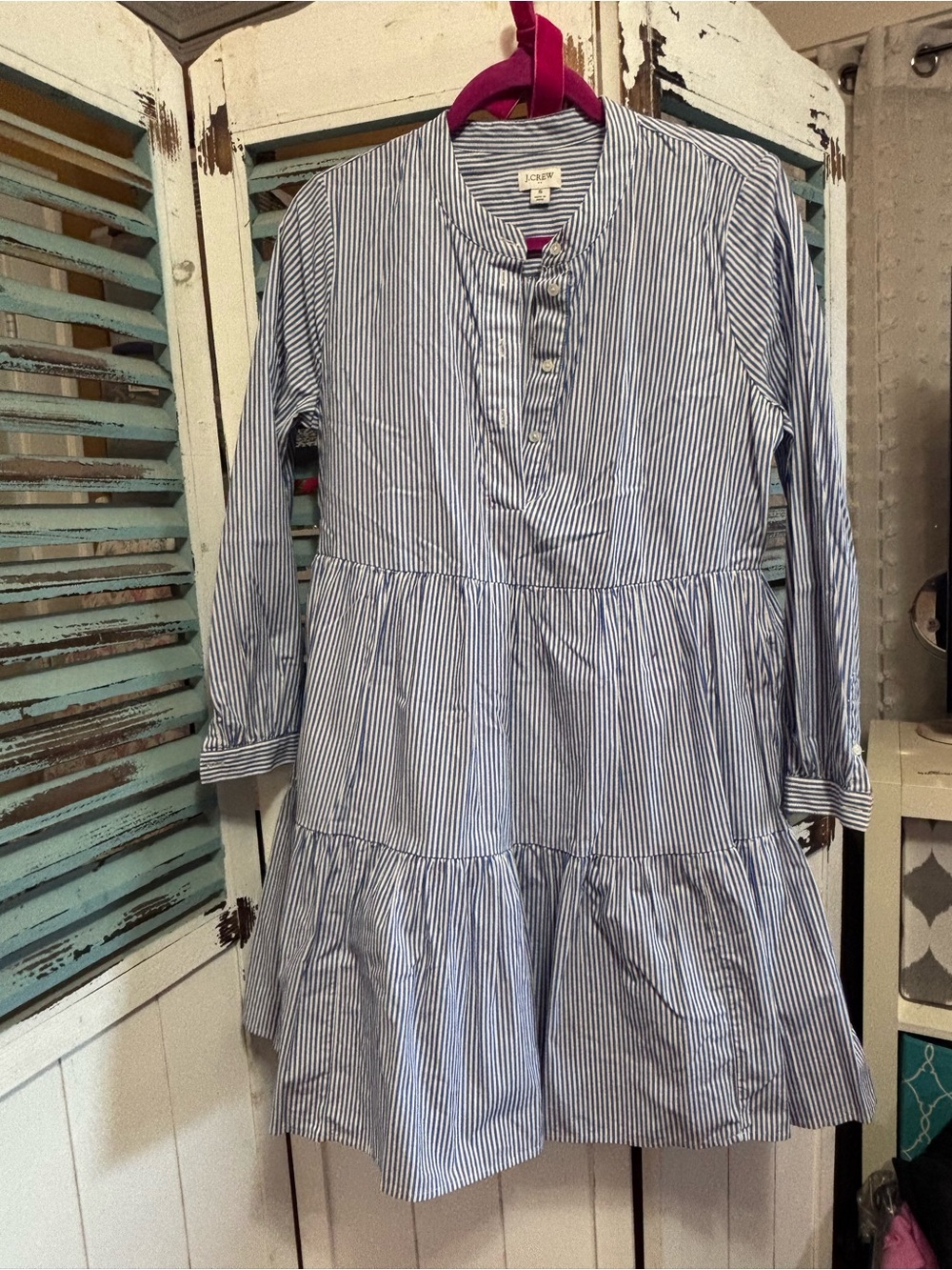 J. Crew Blue & White Striped Tiered Dress size S